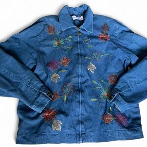 Alfred Dunner Blue Denim Jacket with Colorful Embroidery